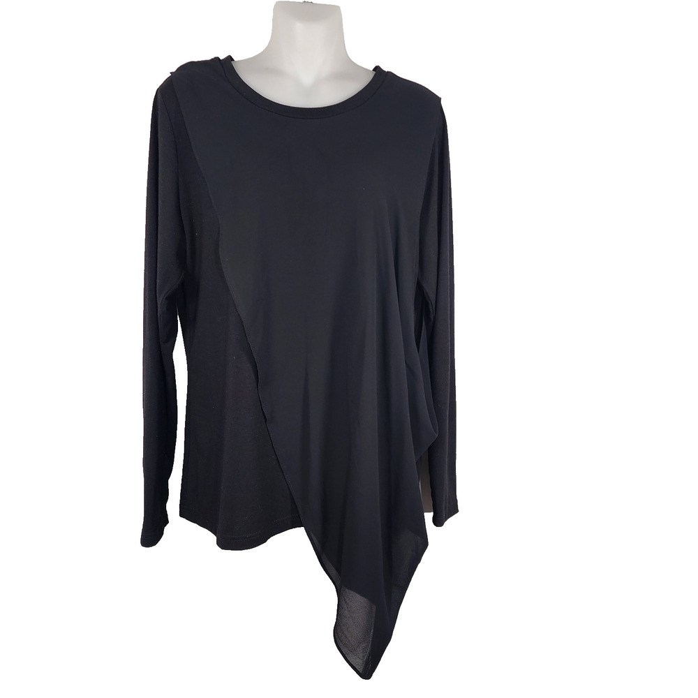 Lisa Rinna Collection Womens Long Sleeves Knit Top Chiffon Overlay Small Black